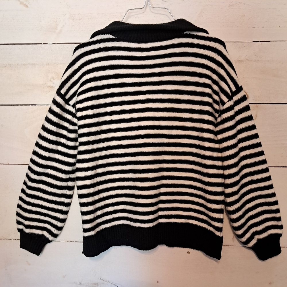 Loft Stripped 1/2 Zip Sweater Black And White Size Small - Picture 3 of 8